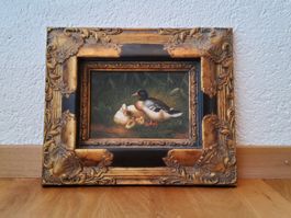 Peinture à l'huile animalière avec cadre doré style baroque