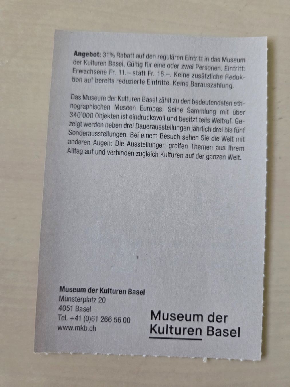 Buoni: Gutschein Museum der Kulturen Basel – Usato da Liestal venduto da ITOlio 1