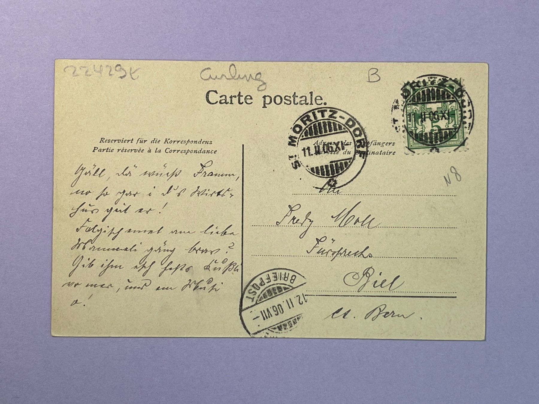 Cartoline postali: St. Moritz - Eisbahn - 1906 – Usato da Steg VS venduto da _vinci_ 1