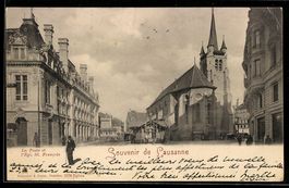 AK Lausanne, Straßenpartie mit Kirche