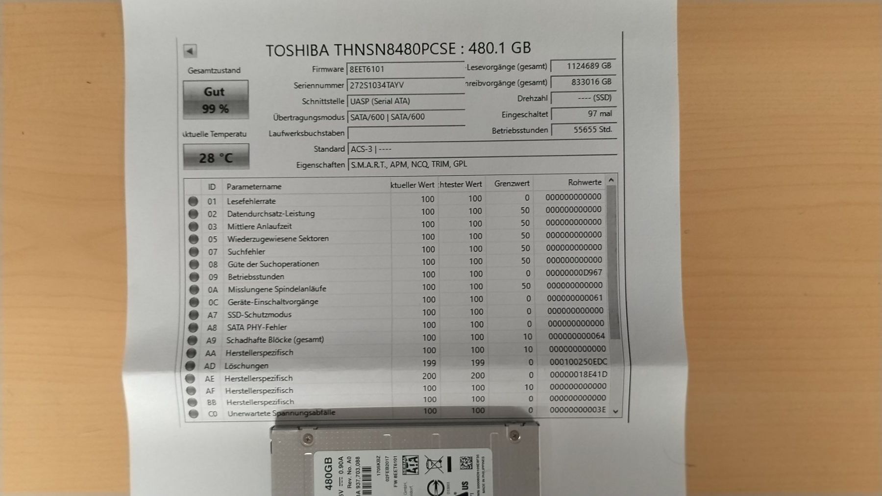 Toshiba Harddisks: TOSHIBA SSD 480GB THNSN8480PCSE gewipt – Gebraucht aus Wallisellen von mic_gg2g 1
