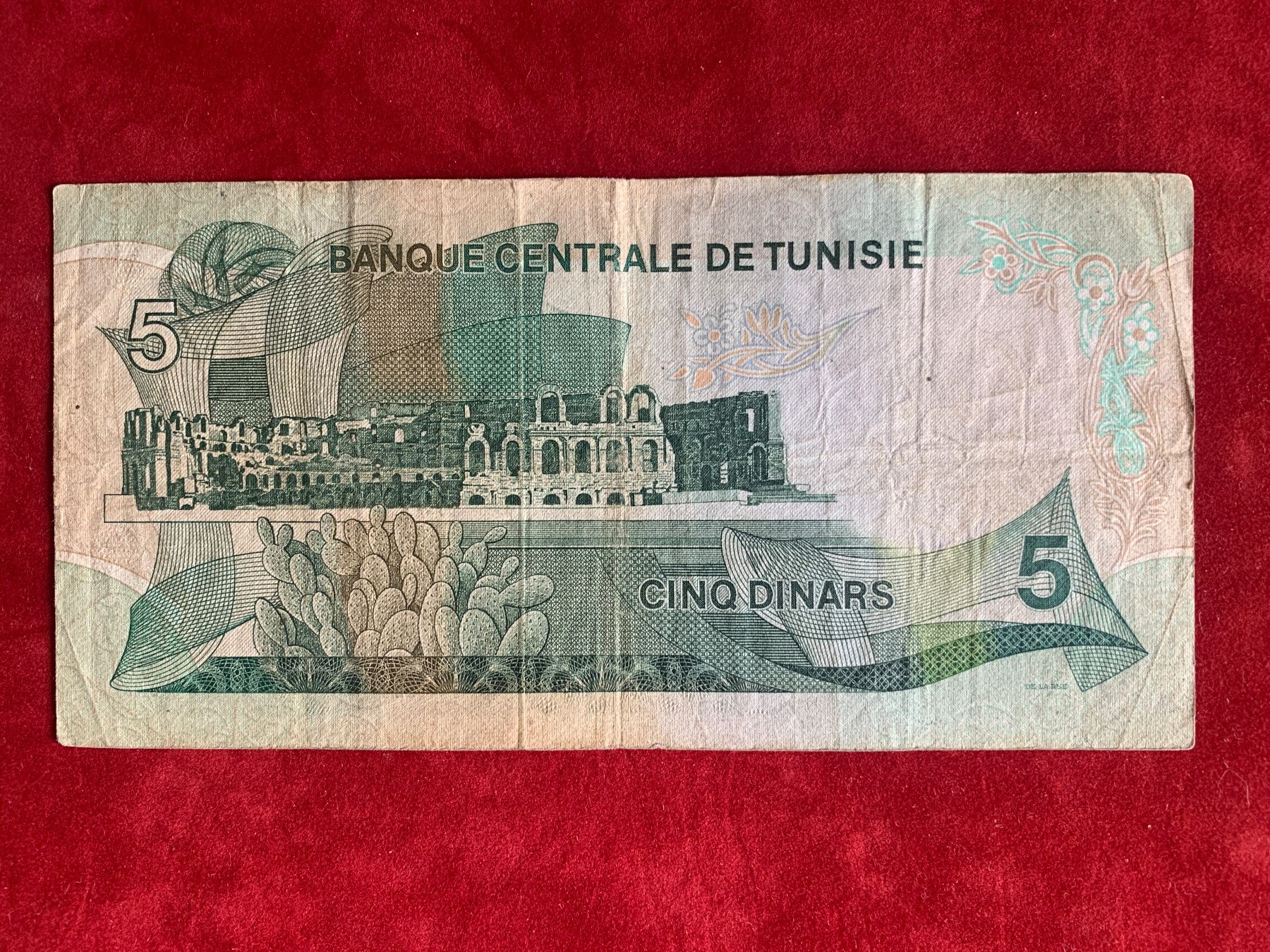 Banconote: TUNISIE - 5 Dinars BOURGUIBA 3-8-1972 - Usagé / Gebraucht – Usato da Le Lignon venduto da Trikles 1