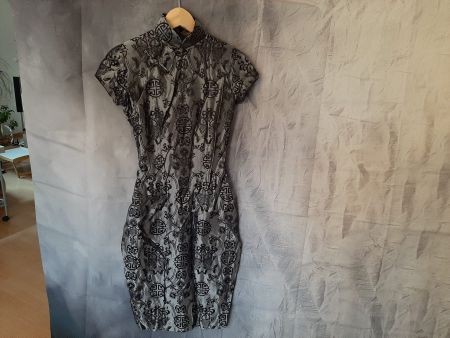 Cheongsam / Qipao Kleid in Grau-Schwarz Seide Verkaufe elega