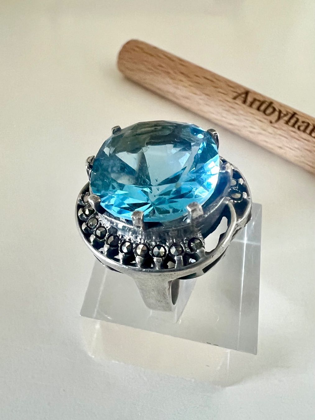Anelli: Art Déco Ring Silber MPze – blauer Statementstein Markasiten – Usato da Ruswil venduto da artbyhand 5