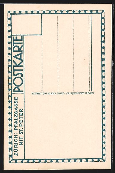 Cartoline postali: Zürich, Pfalzgasse mit St. Peter – Usato da Berlin venduto da bartko-reher 1