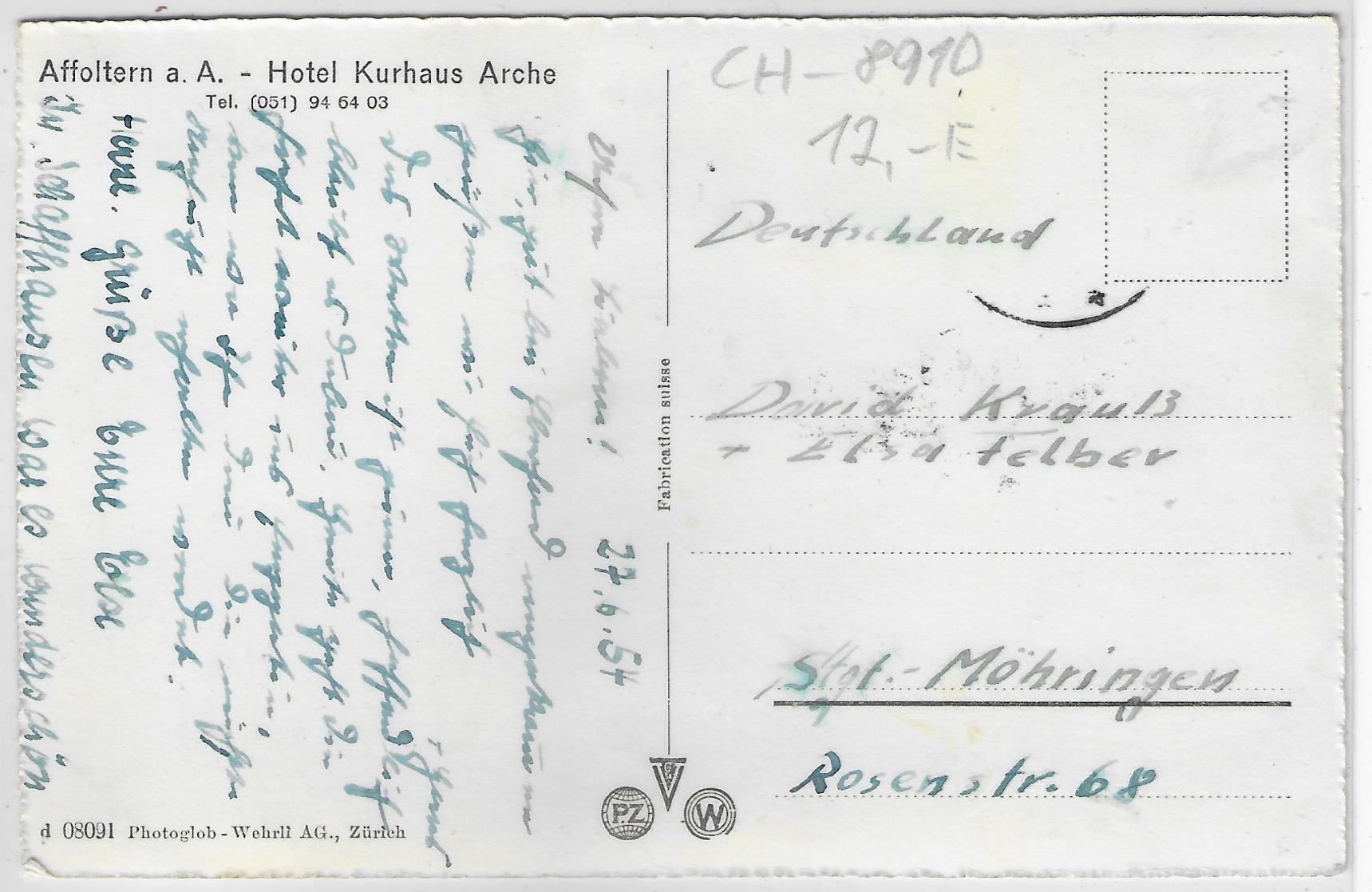 Cartoline postali: Affoltern a.A. - Hotel Kurhaus Arche – Usato da Ettingen venduto da Kartenplanet 1