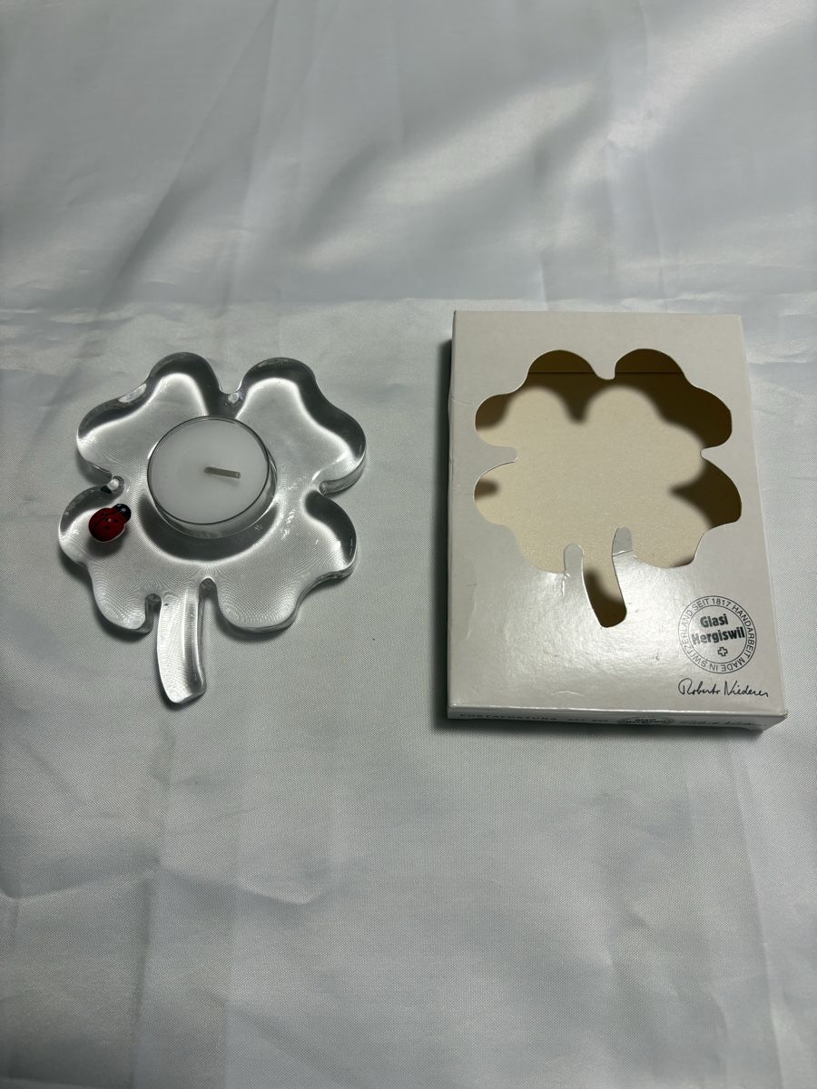 Glasi Hergiswil Kerzenständer: Glaskleeblatt/PORTAFORTUNA – Neu und originalverpackt aus Thürnen von Lilie37 2