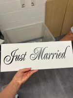 Dekoschild Just Married Weiss schwarz 40cm