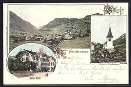Zweisimmen, Hotel Krone, Kirche, Ortsans