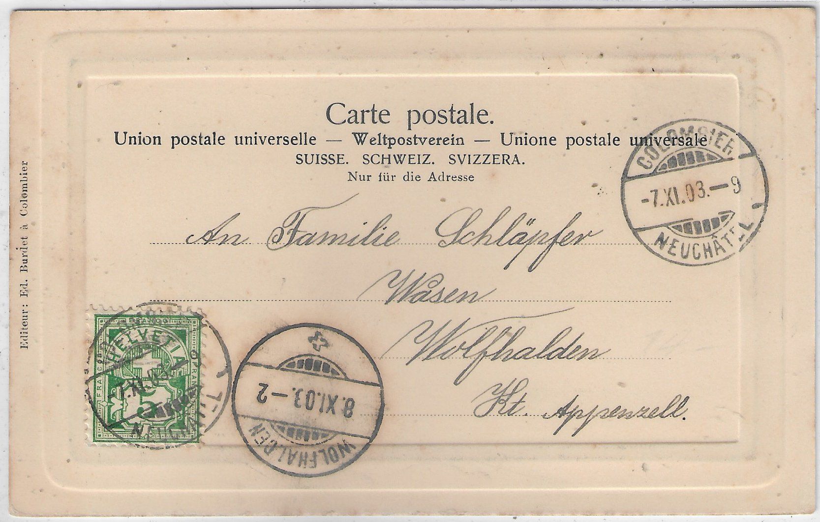 Cartoline postali: Colombier - Chateau-Eglise – Usato da Ettingen venduto da Kartenplanet 1