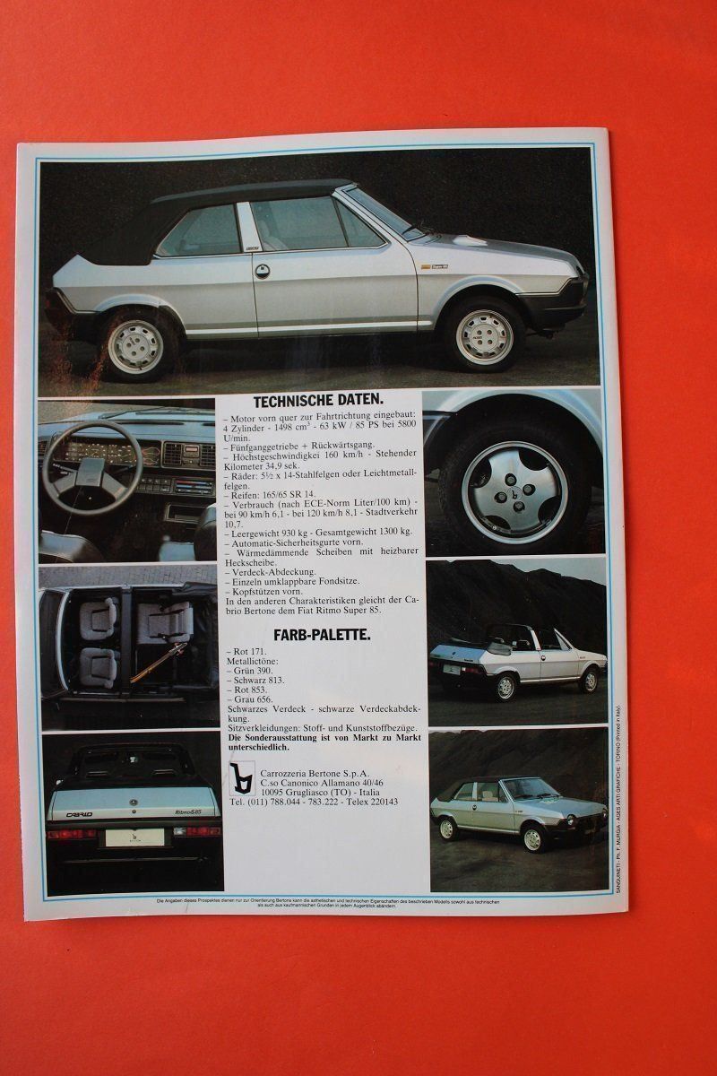 Fiat Documenti: Fiat Ritmo Cabrio Prospekt – Usato da Wettswil venduto da roma010 2