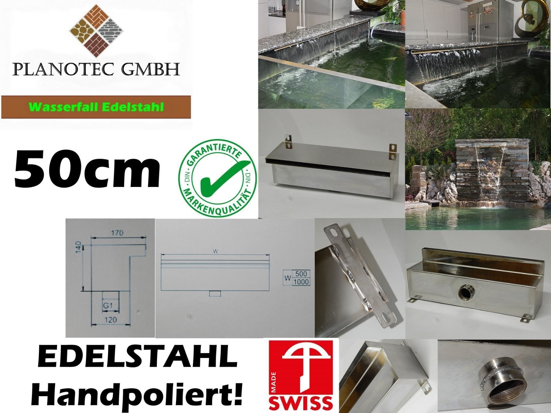 Stagni & Fontane ornamentali: Edelstahl Wasserfall von PLANOTEC 50cm – Nuovo e nell'imballaggio originale da Hittnau venduto da Silvio50 1