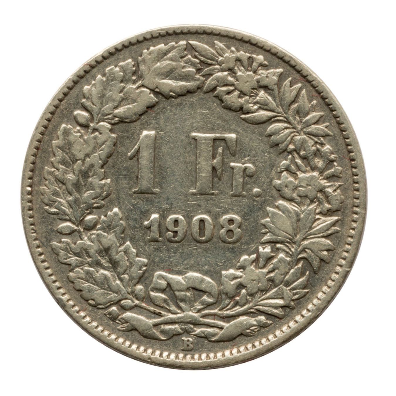 Tutti le monete: Schweiz - 1 Franken - 1908 - Silber – Usato da Rotkreuz venduto da Swiss-Coins