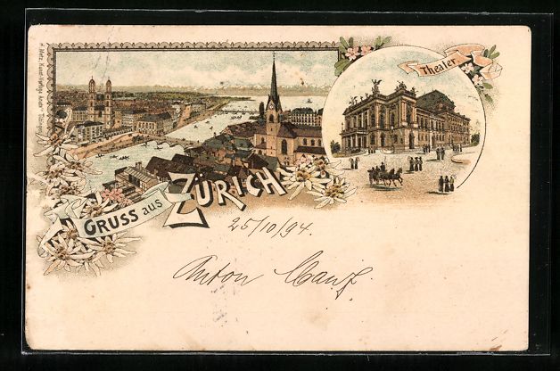 Ansichtskarten: Vorläufer-Lithographie Zürich, 1894, T – Gebraucht aus Berlin von bartko-reher