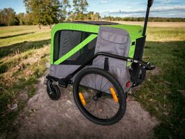 2in1 Hundeanhänger Buggy & Fahrradanhänger Grau/Grün NEU