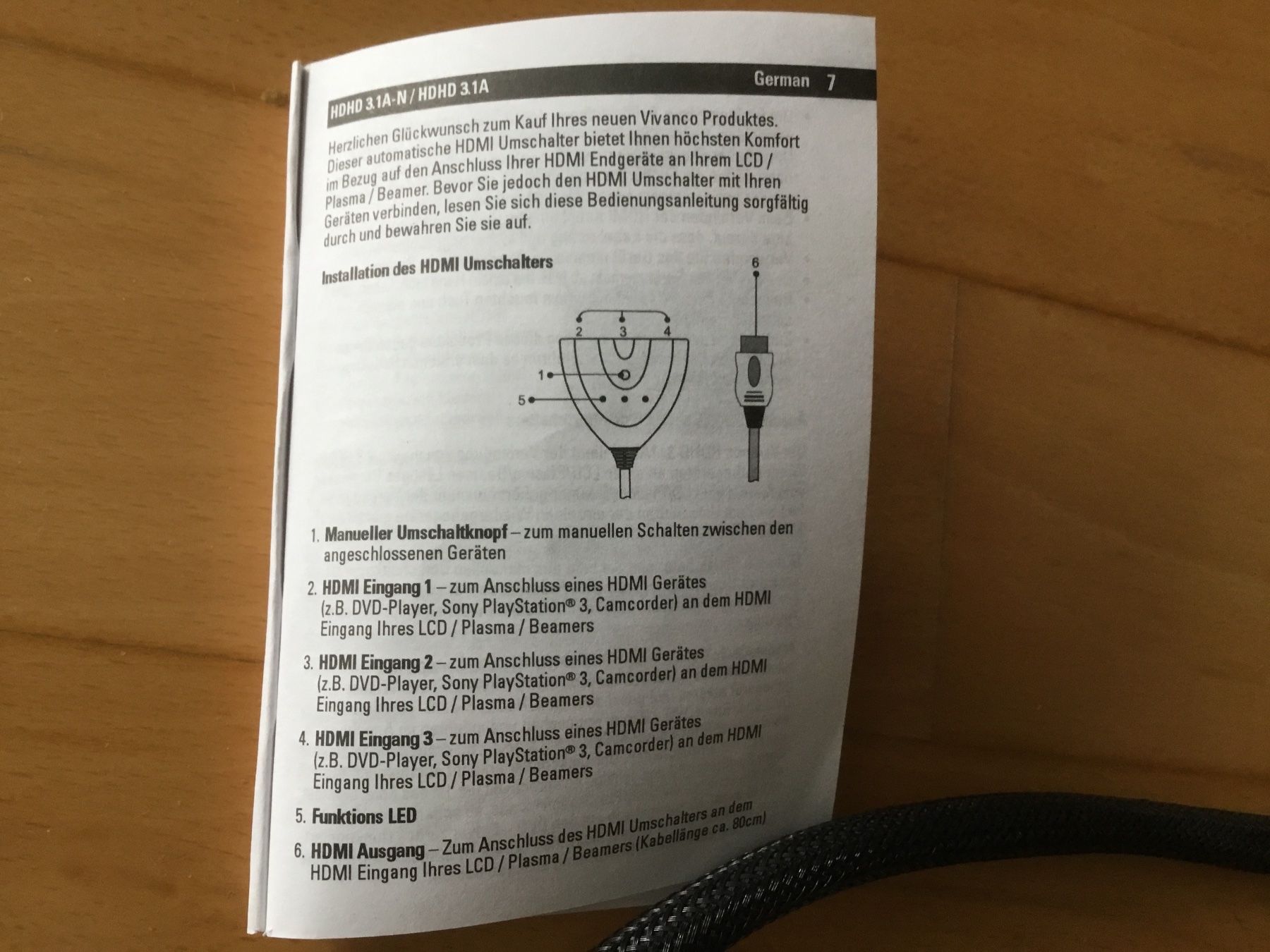 Kabel: HDMI Umschalter Vivanco HDMO 3.1A mit Kabel 80cm – Gebraucht aus Kerzers von Georges3210 1
