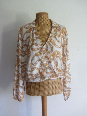 Bluse weiss-gelb in Wickeloptik - S