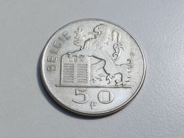 🇧🇪 Belgium 50 Francs 1950  *** Silver 12.5g XF+ ***