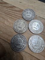 5 Schweizer Münzen 2 Franken 1939 Silber guter Zustand
