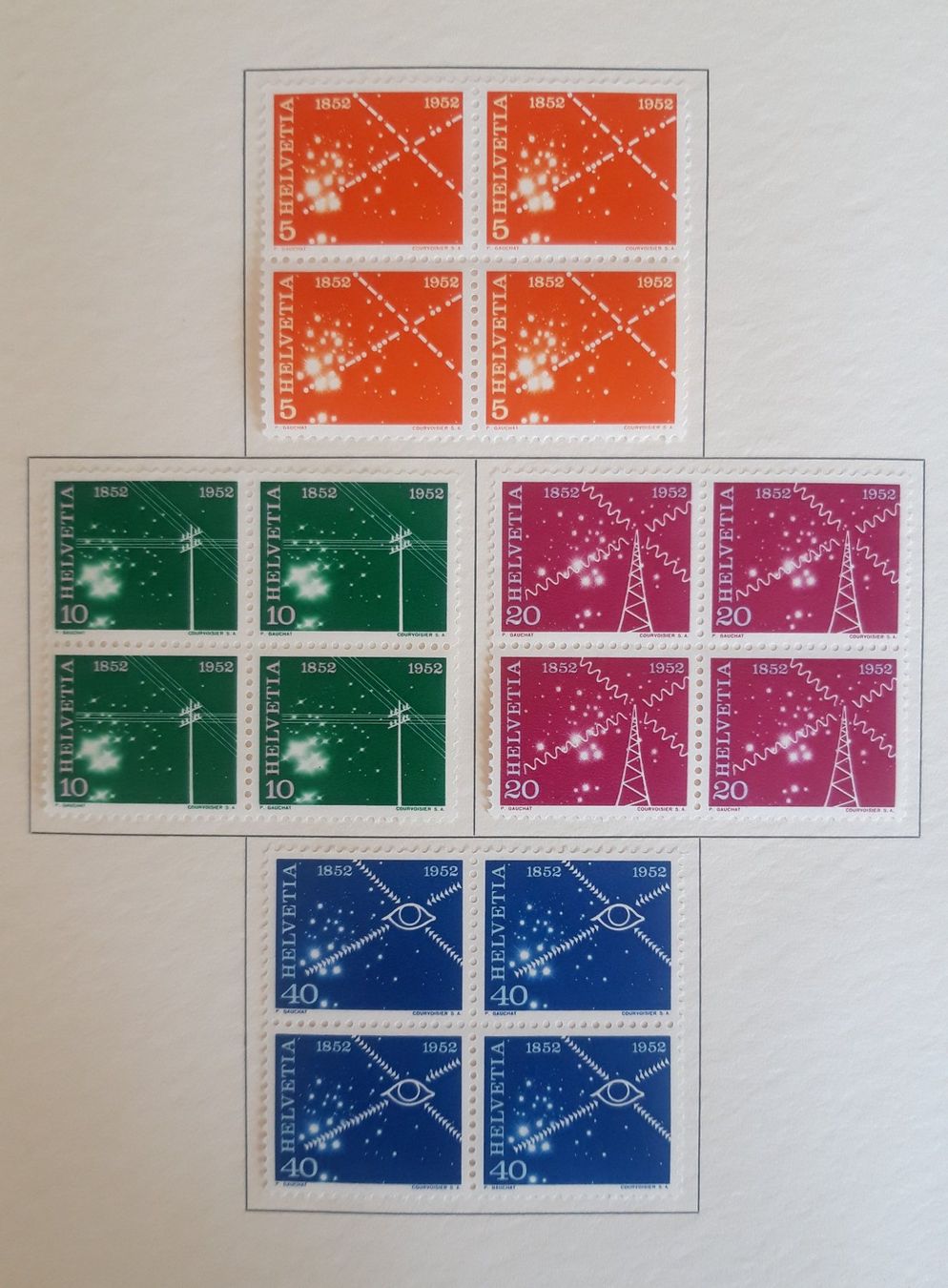 Alle Briefmarken: PTT Karte mit 4x 4er Blöcke 1952 – Gebraucht aus Buus von papillon098 2