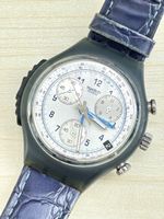 Swatch Chronograph Uhr dunkelblau silberfarben gebraucht