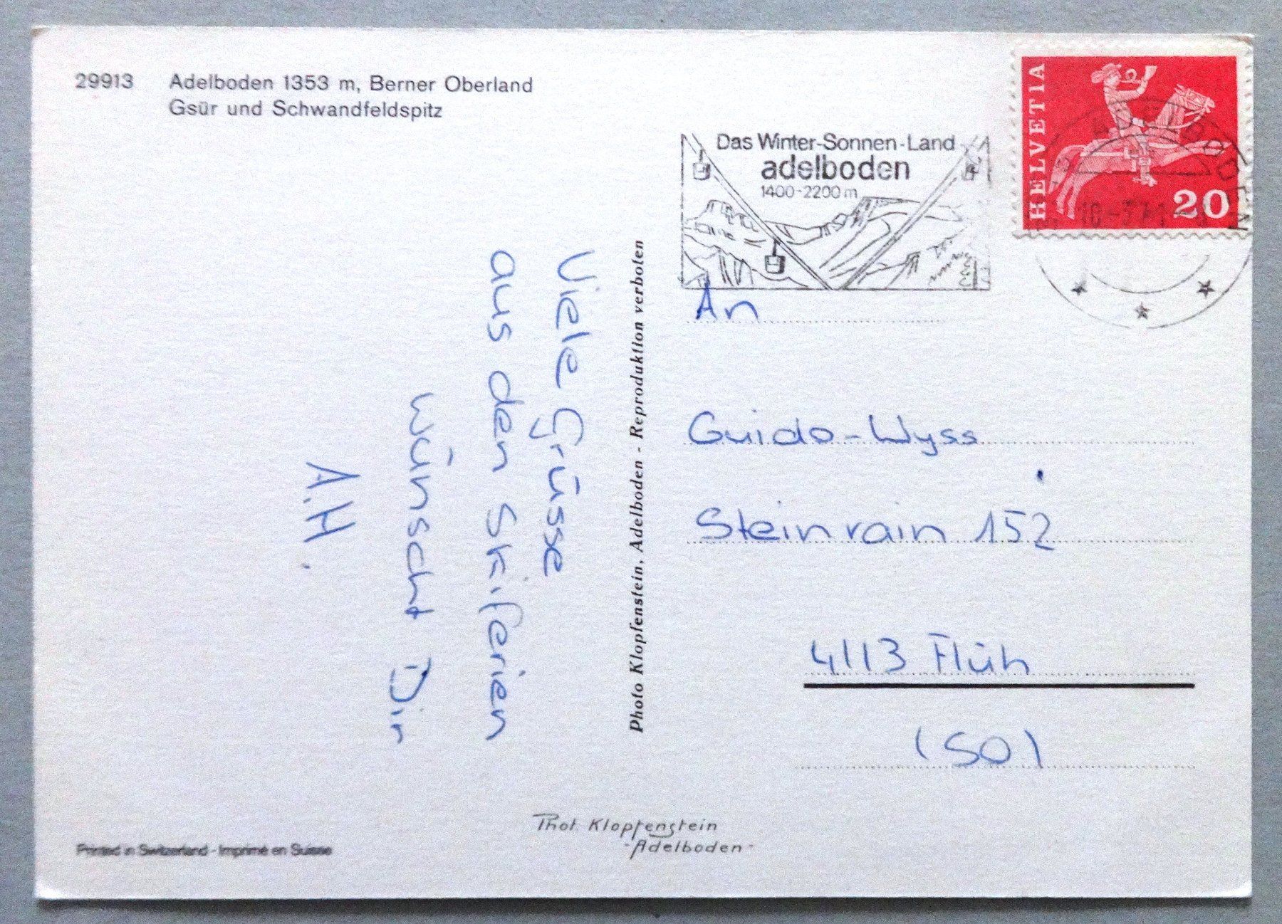 Cartoline postali: Adelboden 1353 m, Berner Oberland – Usato da Fétigny venduto da Billy2miny 1