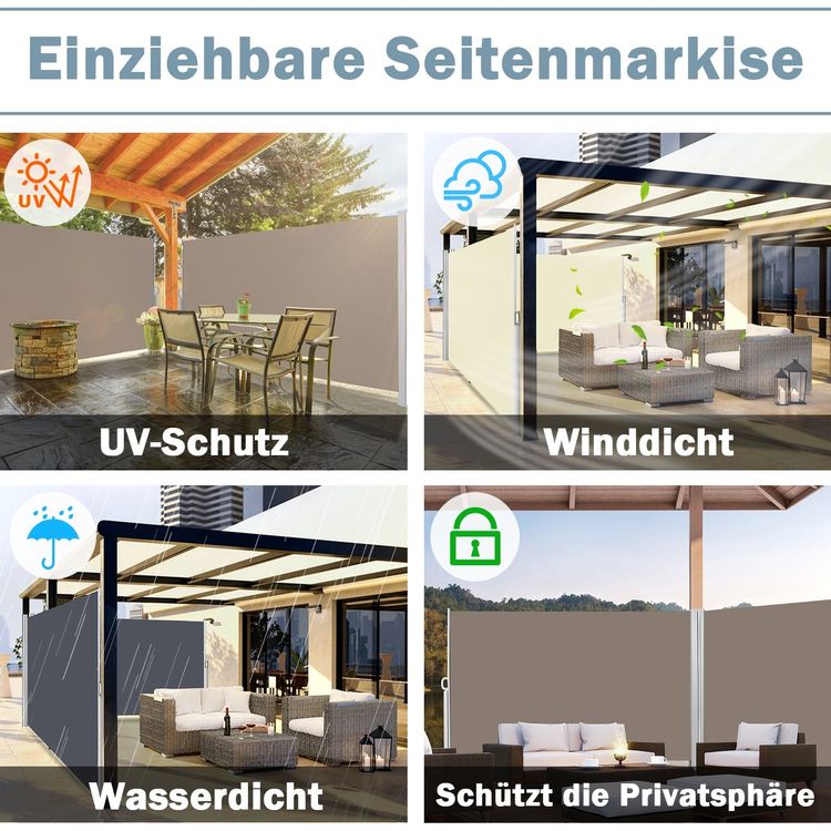IKAYAA Seitenmarkise Ausziehbar 120x500 Cm Grau - Sichtschutz Für Balkon & Terrasse