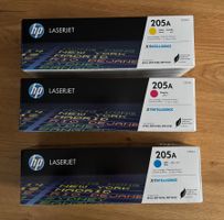 Original Toner HP 205A in Cyan, Gelb und Magenta