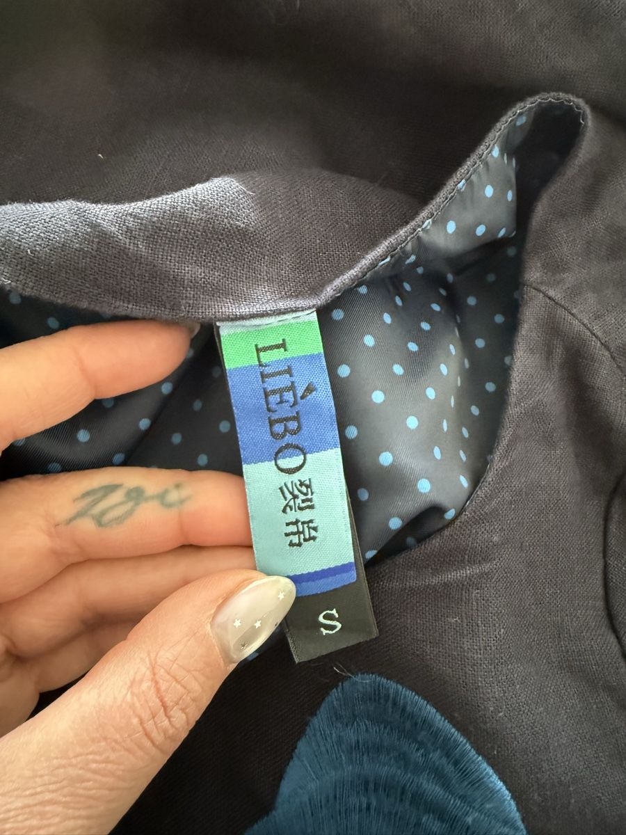 Vestiti: Leinen Kleid bestickt Oversize Dunkelblau, Gr. S – Usato da Lugano venduto da rebecca.wardrobe 8