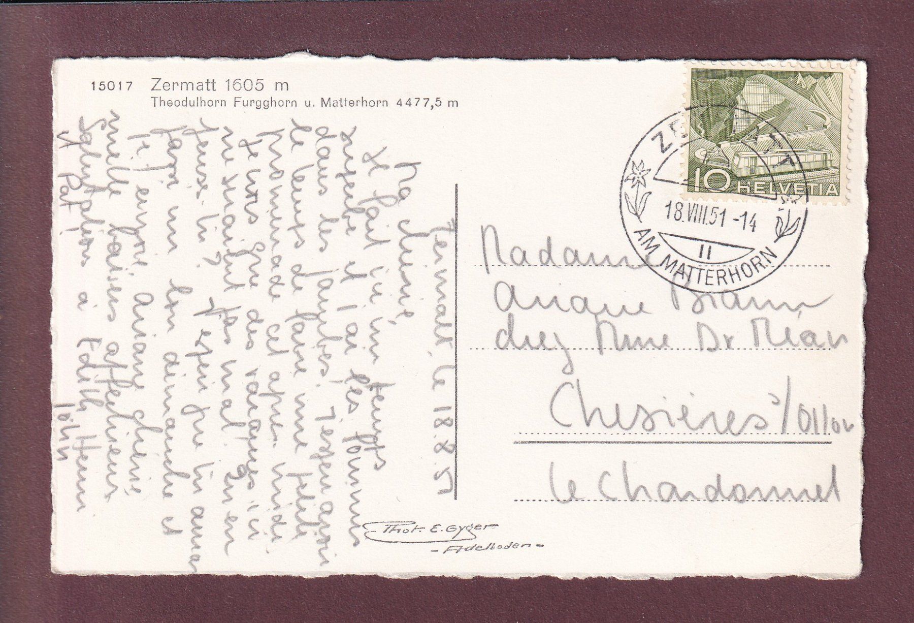 Cartes postales: ZERMATT - Cervin - 1951 – D'occasion à Pully par nicecards 1