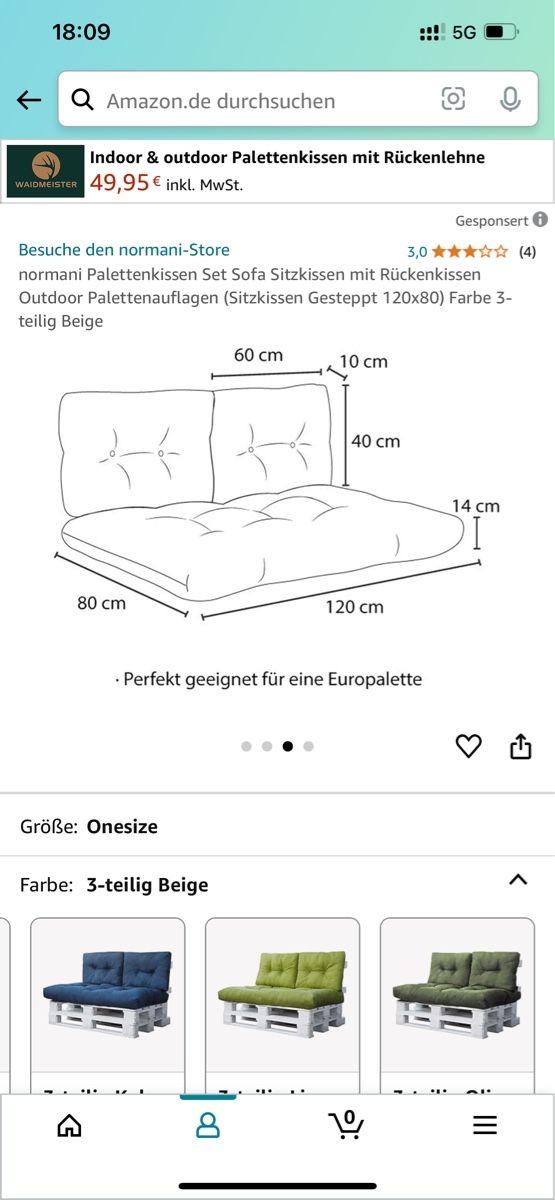 Kissen: Palettenkissen 3 Set ( 1 Set=1x grosses Kissen  &2 x kleine) – Gebraucht aus Buchs ZH von  3