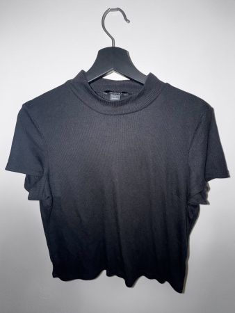 Monki geripptes Crop Top schwarz Gr. L
