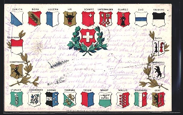 Cartoline postali: AK Die Kantonalen Wappen der Schweiz – Usato da Berlin venduto da bartko-reher