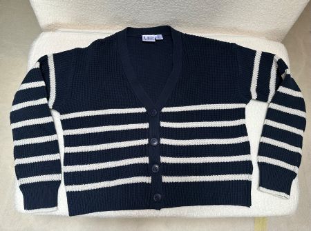 🟢 NEU gilet en maille bleu marine / coton / Strickweste