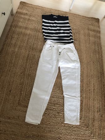 Chic Weiss Hose von Please und gestreifte Pullover. S. Neu !