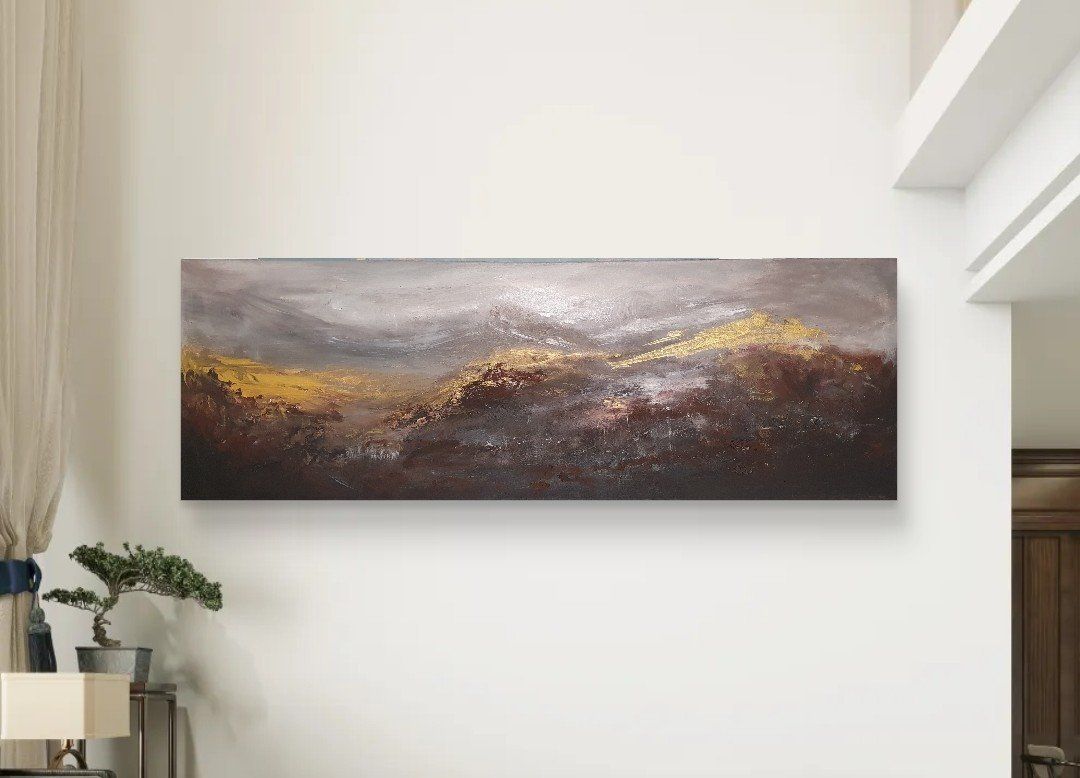 Dipinti: ACRYLBILD 150x50, Bergen, Landschaft mit Gold in Acryl – Nuovo e nell'imballaggio originale da Beinwil am See venduto da Superchance 3