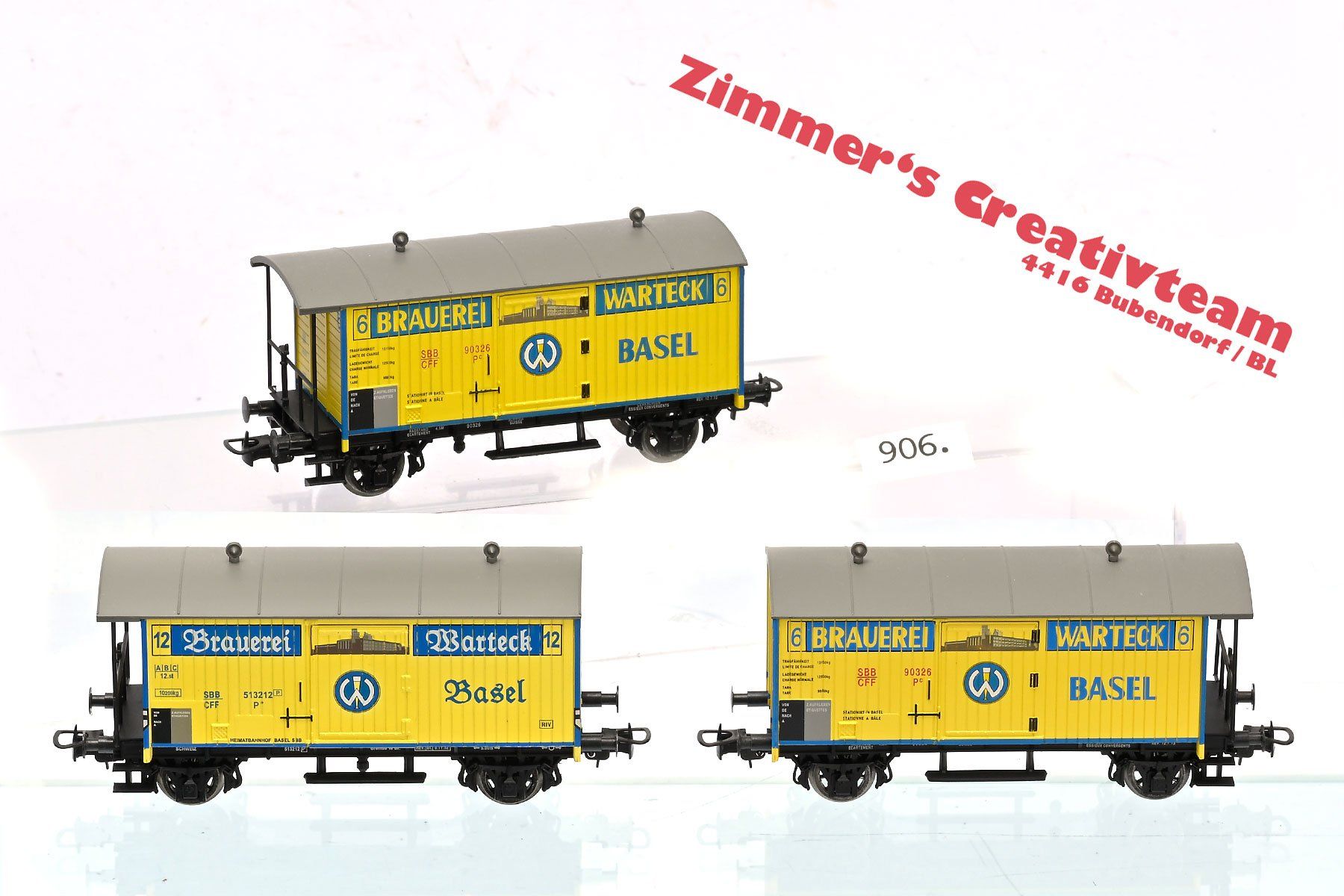 Liliput Modellini di ferrovie: 3 Liliput Warteck Bier Basel Wagen Pc, H0, WS – Usato da Bubendorf venduto da zimmers_creativteam