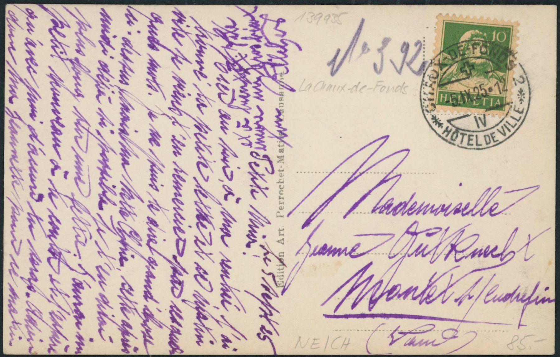 Cartoline postali: NE La Chaux de Fonds – Usato da Schindellegi venduto da Jonathan77 1