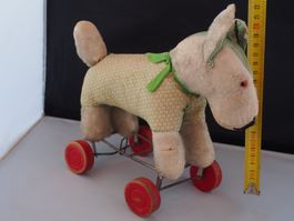 Chien en peluche à roulettes vintage, Steiff? Années 40?