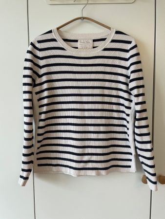 Part Two Streifenpullover M, Maritimer Feinstrick creme/navy