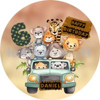 Tortenaufleger, Cake Topper, Safari, Tiere, Auto