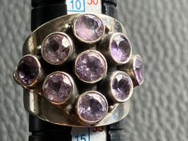 Bague argent massif 9 améthystes taille 54 -11,85g