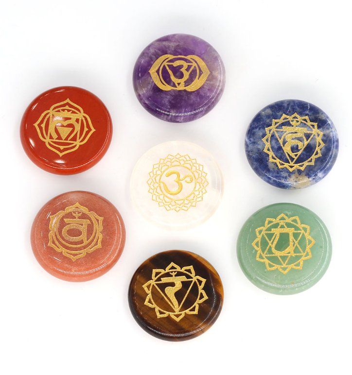Minerali & Pietre curative: Chakra Set Disc 30mm mit Gravur goldfarben – Nuovo e nell'imballaggio originale da Winterthur venduto da LukasMineralienOase