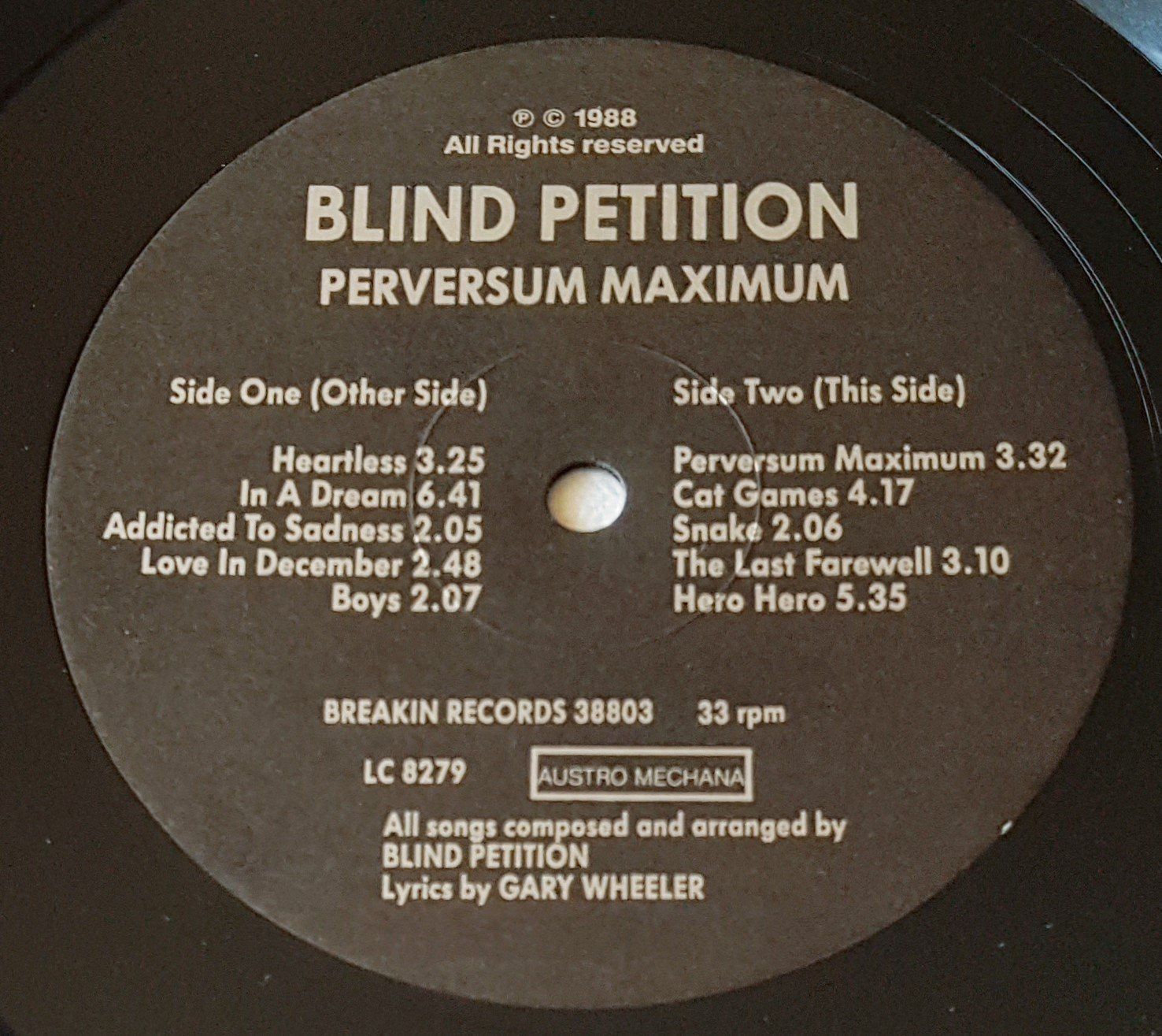 Schallplatten: Blind Petition – Perversum Maximum - LP - 1988 - First Press – Gebraucht aus Uster von Zardodel 5