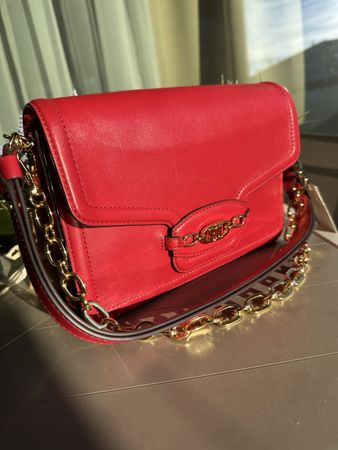 Lauren Ralph Lauren Leather Medium Shoulder Bag in Red New