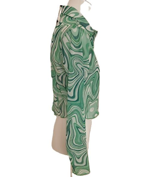 Camicette: Trendige Bluse grün gemustert Gr. L- transparent – Nuovo e nell'imballaggio originale da Glattbrugg venduto da majuska01 2