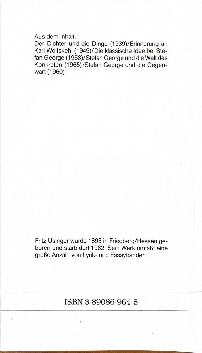 Bücher: Usinger Fritz, Stefan George - Essays – Neu (gemäss Beschreibung) aus Sarnen von Livres 1