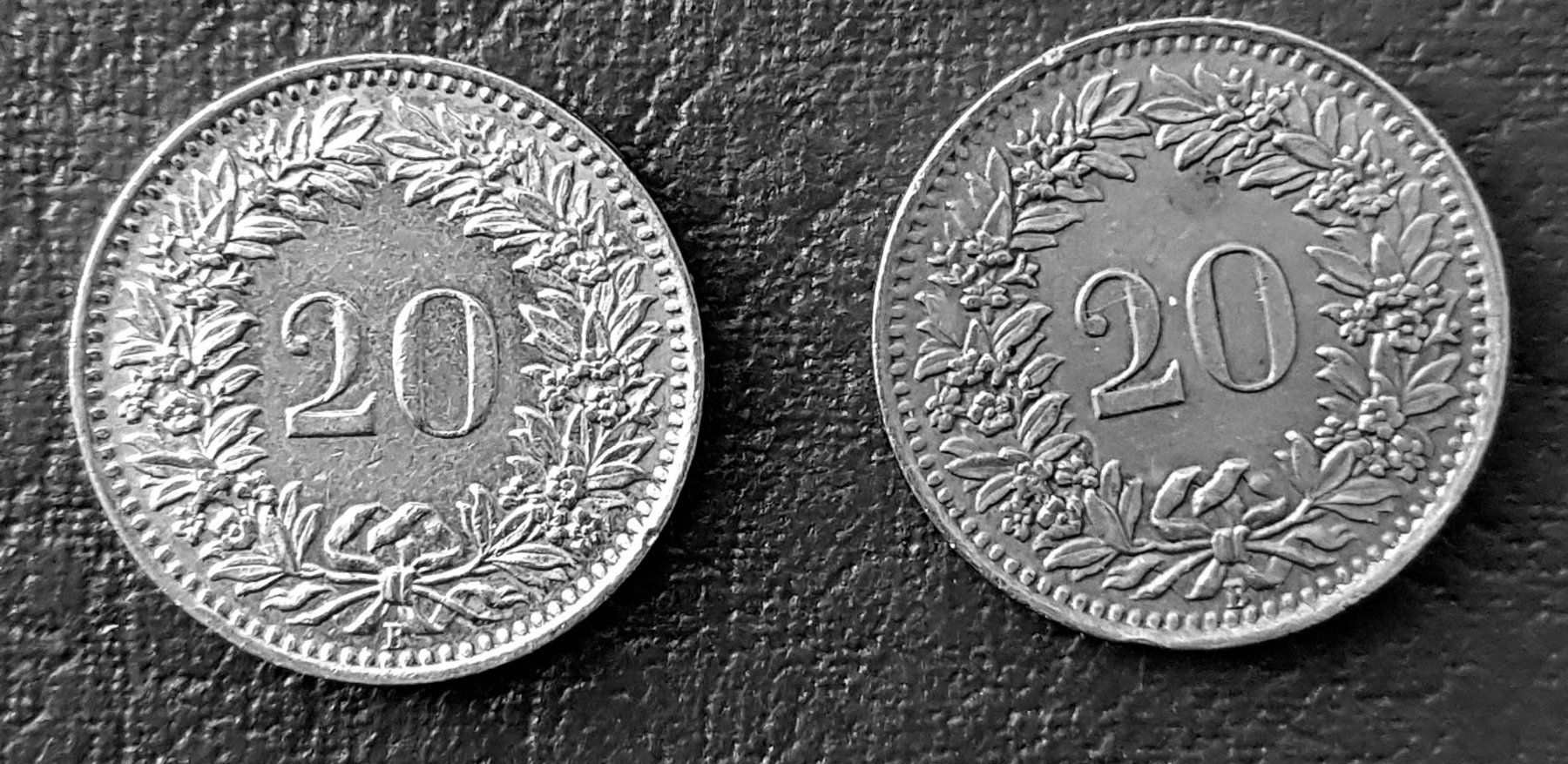Tutti le monete: 20 Rappen Schweiz, 1938 und 1950 – Usato da Winterthur venduto da Saba1972