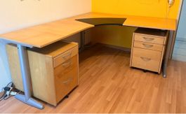 Eckschreibtisch Holzoptik mit Rollcontainer