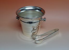 Eiswürfelbehälter mit Zange, Silberplated, Versilbert